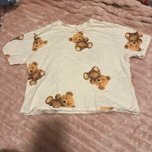 Women's Teddy Bear Print Short Sleeve Tee - Cream